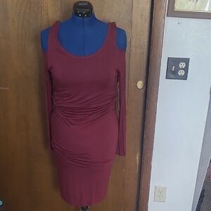 Burgundy Cold Shoulder Dress